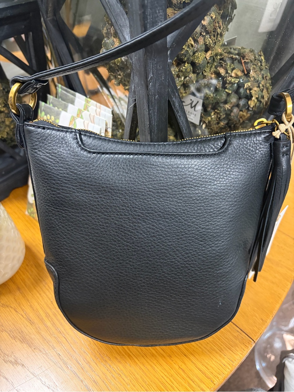HOBO Black Pebbled Leather Lexi Crossbody with Tassel